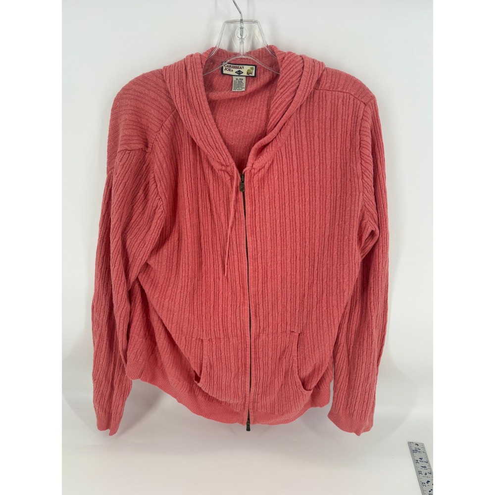 Caribbean Joe XL Full Zip Hoodie Coral Pink Ribbed Knit Sweater Jacket